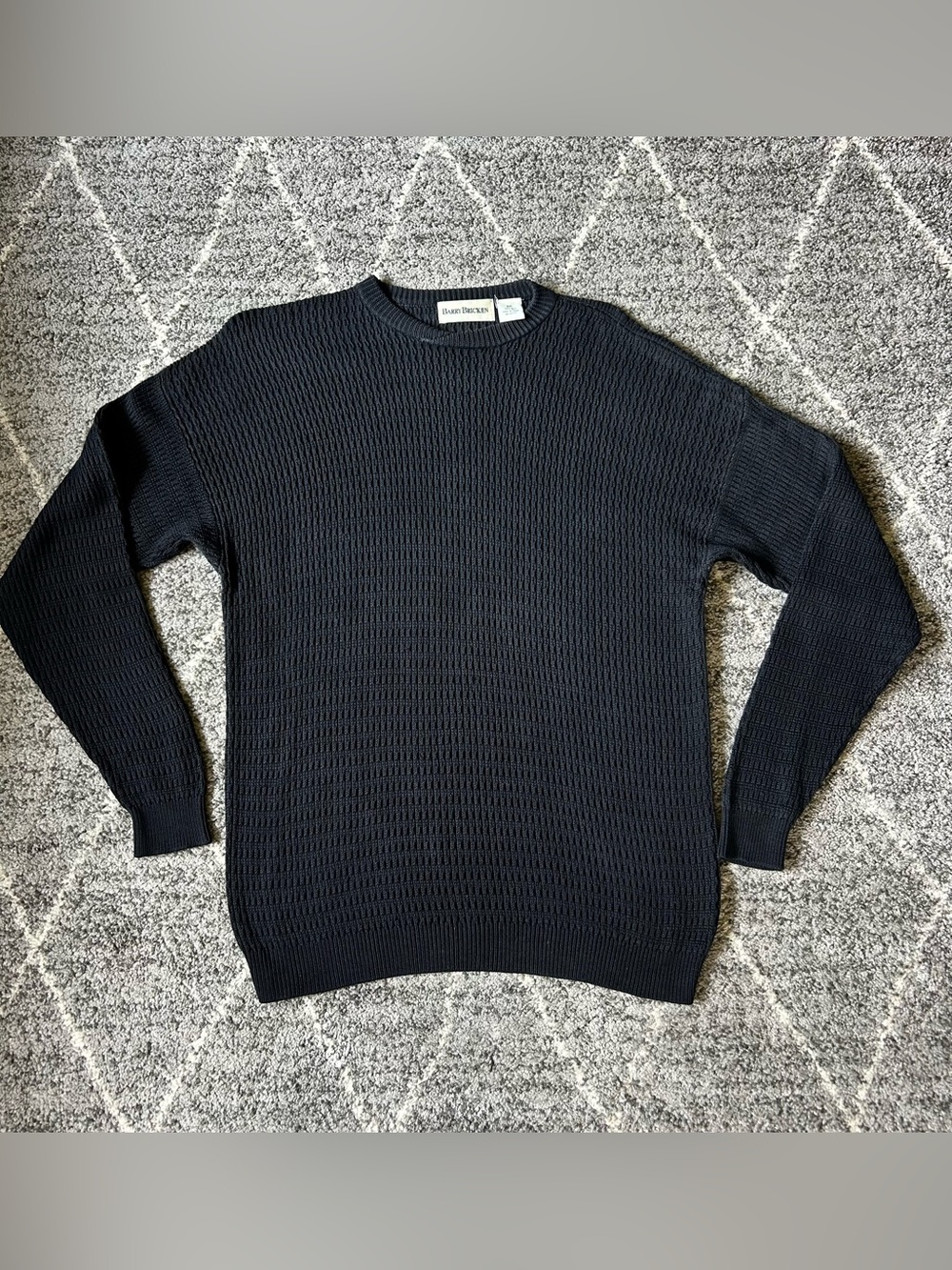 Vintage Barry Bricken Black Men’s Silk Crewneck Sweater Modern L/XL Slim